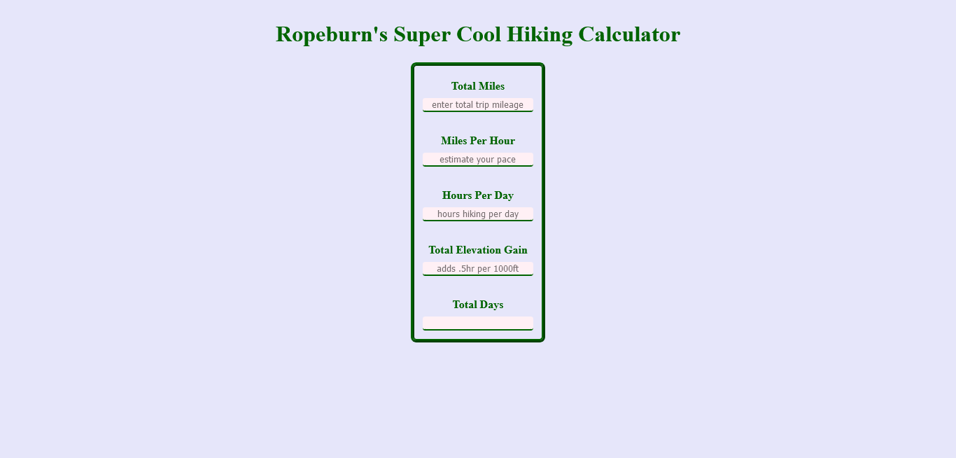 Hiking mileage calculator